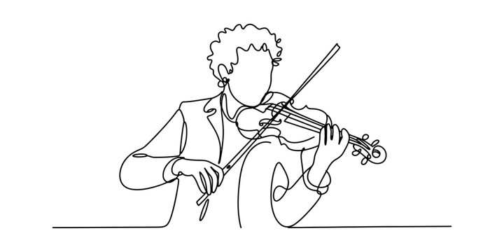 Continuous single line drawing of a person playing the violin Vector, illustration