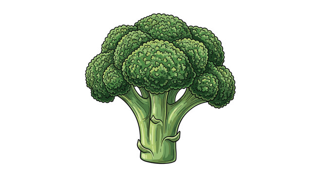 A robust head of fresh green broccoli is depicted with its dense florets and thick stem, representing a cornerstone of healthy eating.