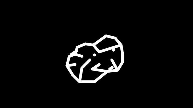 Minimalist white outline of a rock on a black background, abstract geometric design