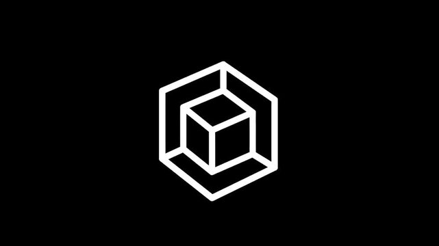 Geometric abstract logo with a cube inside a hexagon on a black background
