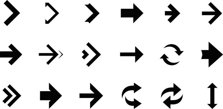 Collection of black arrow icons directional symbols and navigation elements