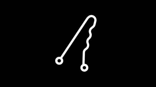 Simple white line art icon of kitchen tongs on a black background