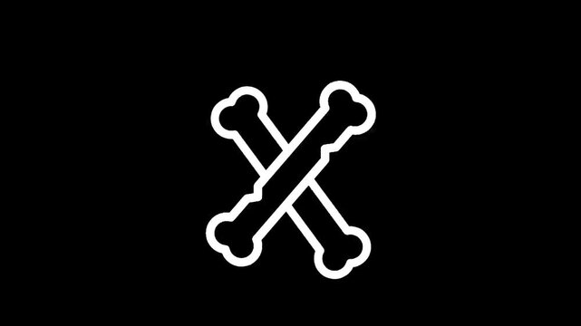 Simple white crossed bones icon on a black background, representing danger or poison