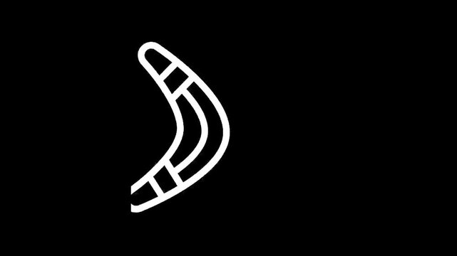 Simple white outline of a boomerang on a black background, minimalist design