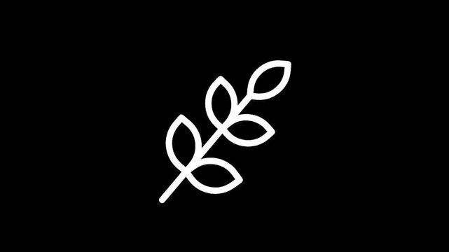 Minimalist white branch with leaves icon on a black background, simple design