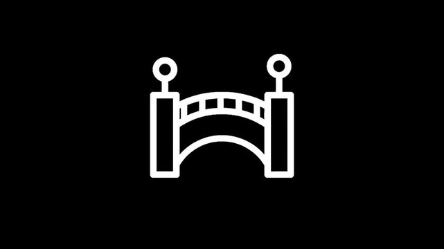 Simple white arch bridge icon on a black background, representing connection and passage