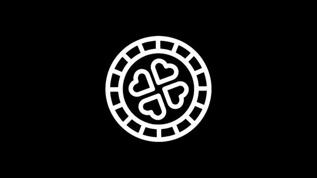 Lucky clover casino chip icon with hearts inside on a black background
