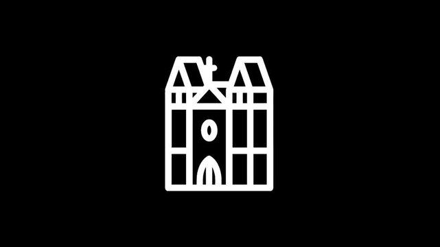 Stylized white outline of a gothic cathedral building on a black background