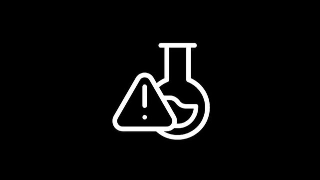 Warning sign with laboratory flask and wrench icon, representing chemical hazard or error