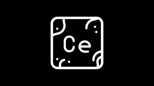 Cerium element symbol Ce with atomic number 58 on a black background