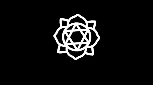 White lotus flower with star of david symbol inside on black background