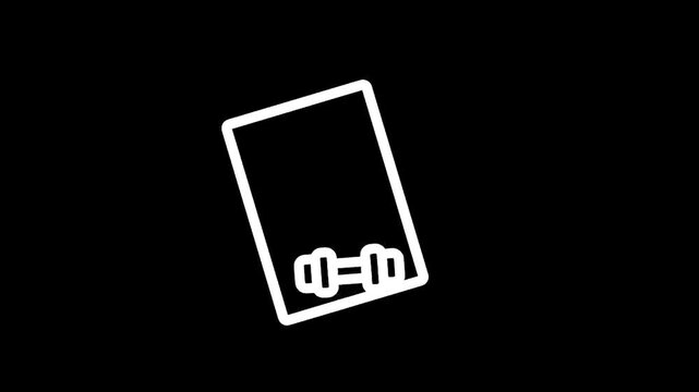 Simple line art icon of a folded gym towel with dumbbells on a black background