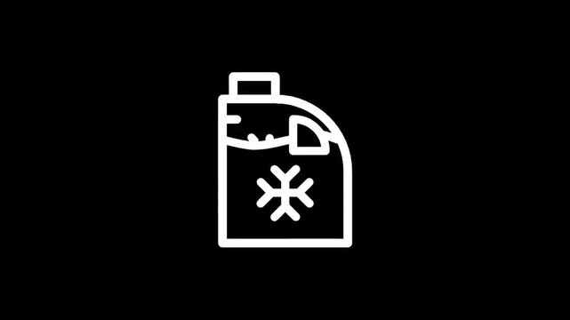 White line art icon of a bottle with a snowflake symbol indicating antifreeze