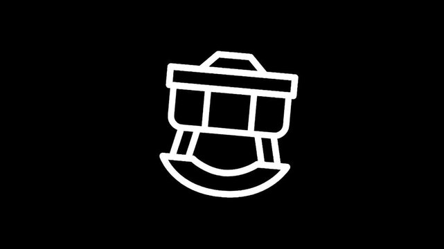 Simple line art icon of a rocking cradle on a black background