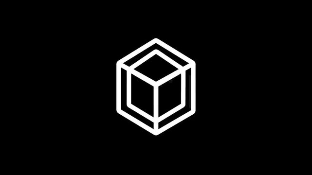 Geometric abstract cube logo design with clean lines on a black background