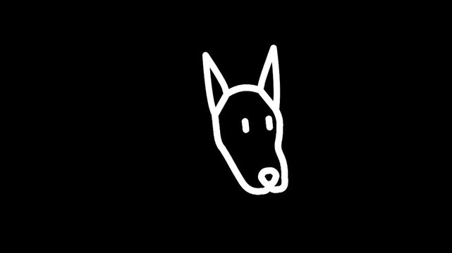 Simple white line drawing of a dog's head on a black background