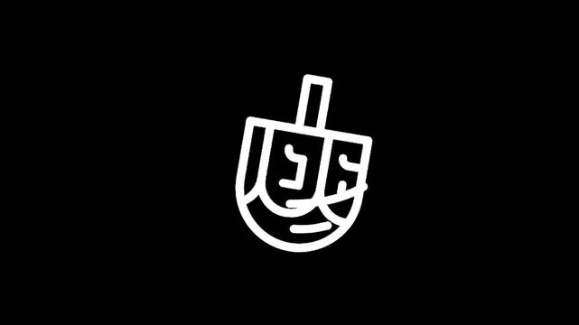 Simple white line drawing of a dreidel on a black background