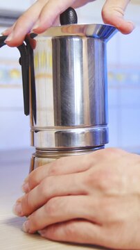 Preparing the coffee espresso maker in slow motion