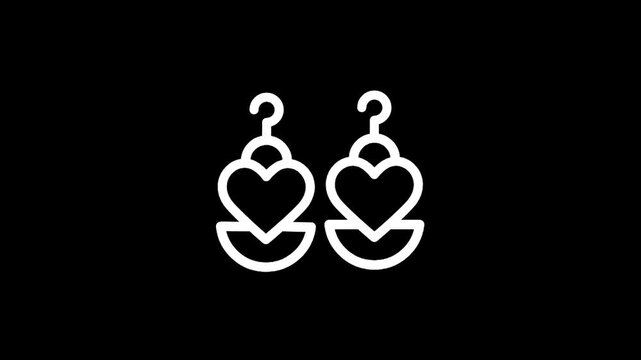 Elegant white heart-shaped earrings icon on a black background, symbolizing love and fashion