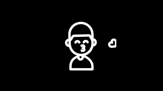 Simple line art icon of a person blowing a kiss with a heart symbol floating nearby