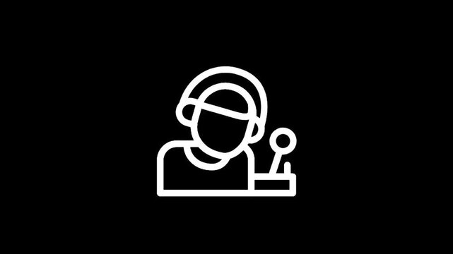 Icon of a person wearing headphones and operating a joystick, representing gaming or broadcasting