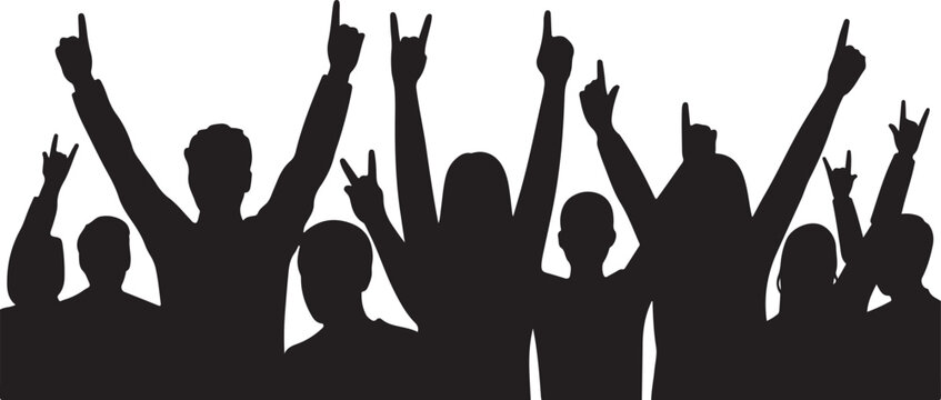 Silhouette happy young group party people together dancing, cheering crowd dance to the music at musical concert &ndash; stock vector
