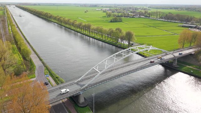 Aerial view of Amsterdam-Rhine Canal and Weesper Bridge in the city of Weesp, Netherlands