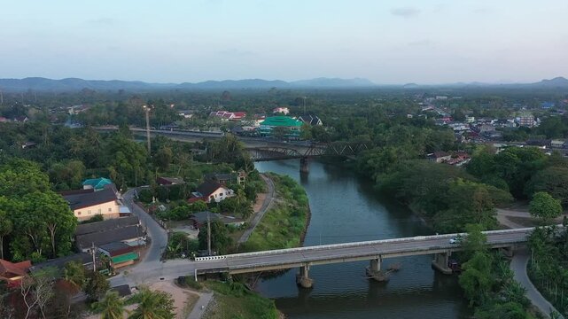 Aerial footage of railway in Langsuan district, Chumphon province.