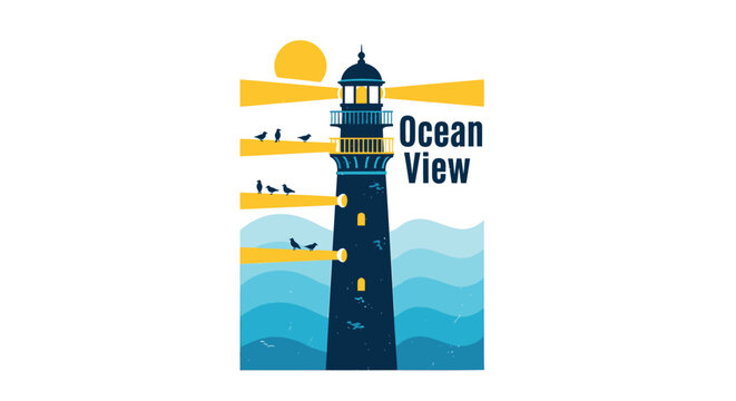 Lighthouse icon, ocean view logo, nautical symbol, vector graphic