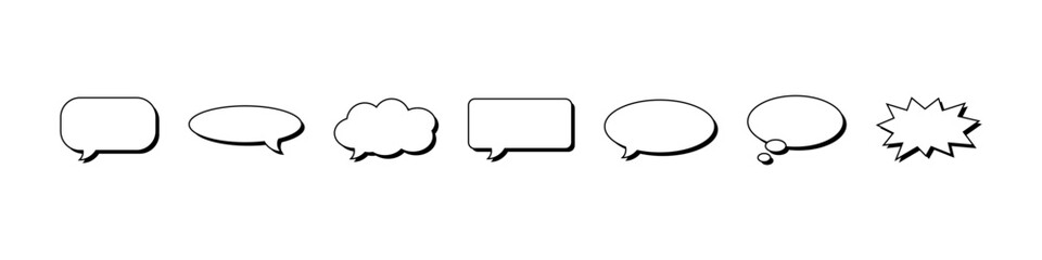 Naklejka premium Comic Speech Bubble Shapes and Chat Message Icon Set : chat bubbles with shadows for chat and messaging. Dialogue, comment and communication elements