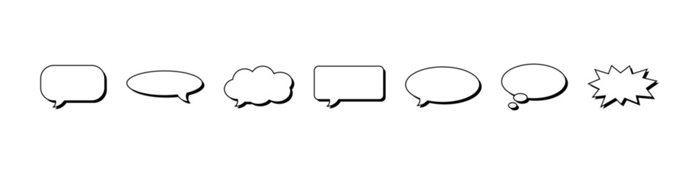Comic Speech Bubble Shapes and Chat Message Icon Set : chat bubbles with shadows for chat and messaging. Dialogue, comment and communication elements