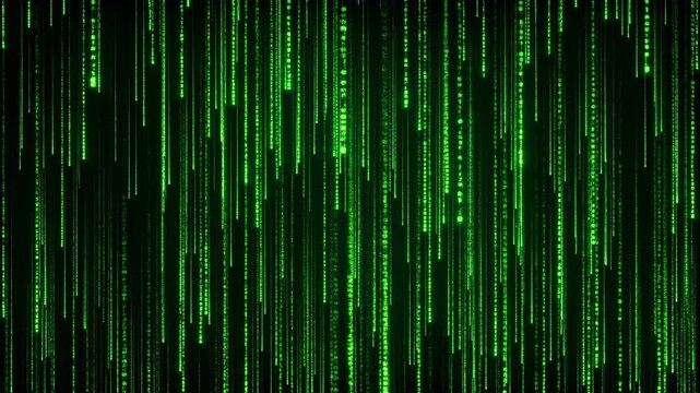 Dynamic Digital Rain Of Neon Characters Producing Intense Cybersecurity And Hacking Ambiance