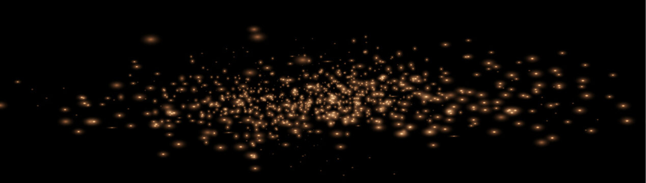 Golden glowing fire sparks and flying embers isolated on black background