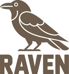 Obraz premium Stylized raven illustration with text for a logo or emblem concept with animal symbol and wild animal