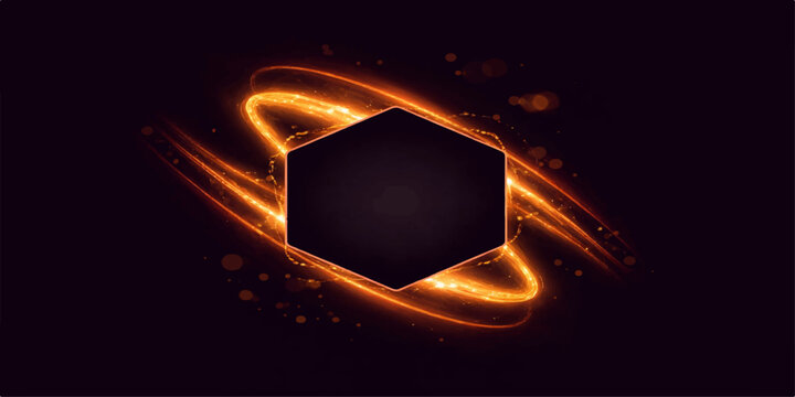 A shiny orange 3d vector illustration featuring a glowing neon sign with glowing fiery font letters on an old metal television screen frame over a black background