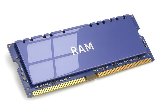 A close-up view of a blue memory module labeled with the word ram on its surface
