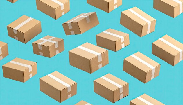 Cardboard boxes isolated repeating pattern on turquoise background