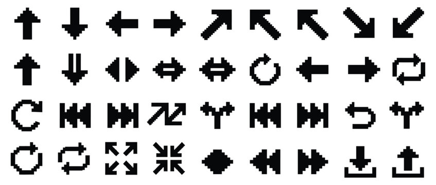 Collection of various pixelated arrow icons and symbols