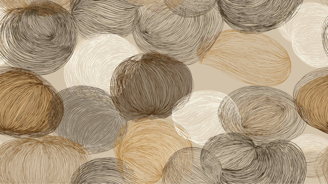 Abstract seamless repeat pattern with swirling circles in natural tones. Abstract seamless repeat pattern featuring swirling circular shapes over a linen texture background