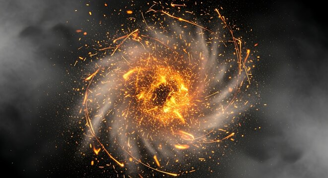 Fiery explosion with swirling embers and smoke, creating a dynamic vortex effect