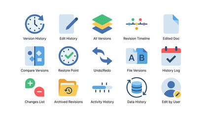 Fototapeta premium Version and edit history icons arranged on white background