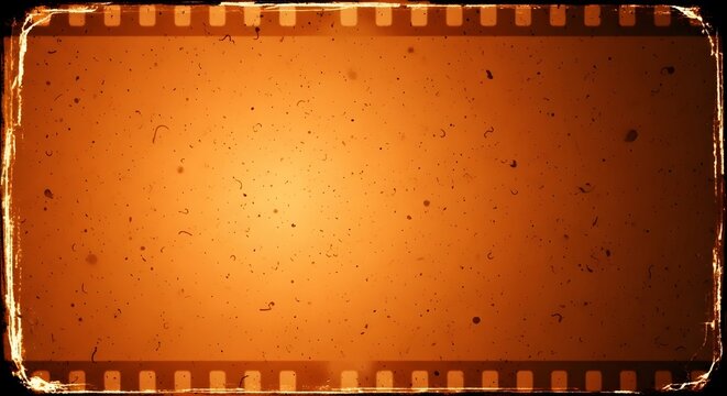 Vintage projection style film grain with amber glow dust specks and worn frame edges cinematic overlay
