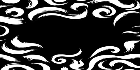 Fototapeta premium A seamless vector pattern featuring dynamic, smooth black brush strokes on a clean background. The strokes should form abstract, elegant swirls.