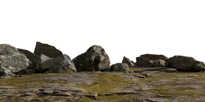 Mossy terrain rock in the mountains png landscape cracked rocky terrain Isolated	

