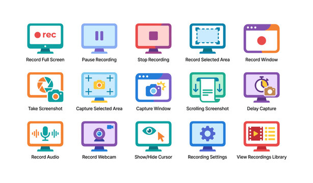 Screen recording and screenshot icons on white background