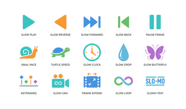 Slow motion icons depicting playback controls and slow effects