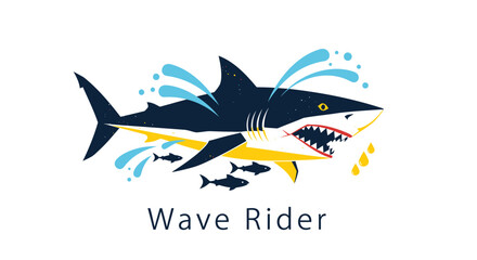 Obraz premium Shark, wave rider, surfing shark, ocean animal, vector icon