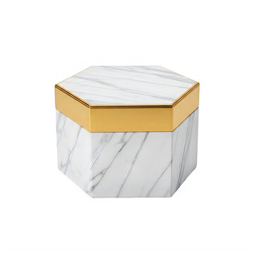 Elegant white marble trinket box with gold trim