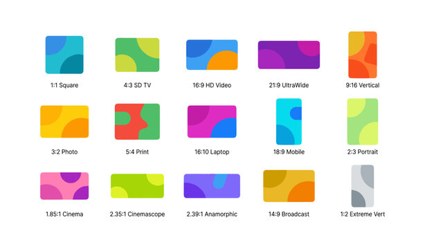 Aspect ratio icons showing multiple format rectangles on white