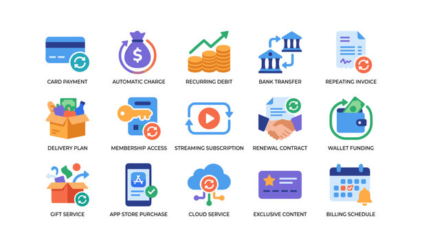 Payment and subscription icons arranged in grid layout